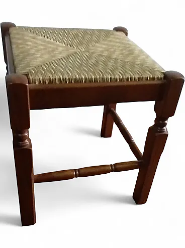Sgabello rustico con seduta intrecciata, anni '70