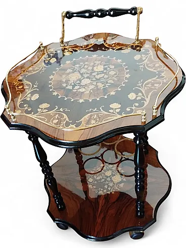 Carrello bar con intarsio floreale, anni '50