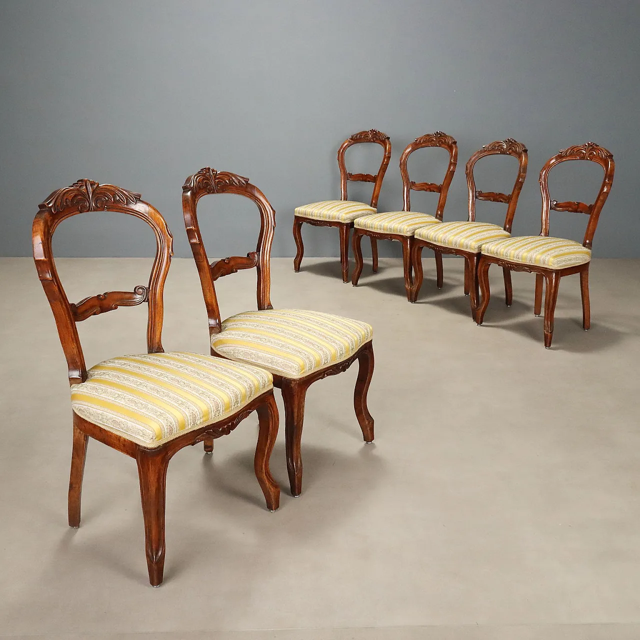 6 Louis Philippe walnut chairs, 19th century 1