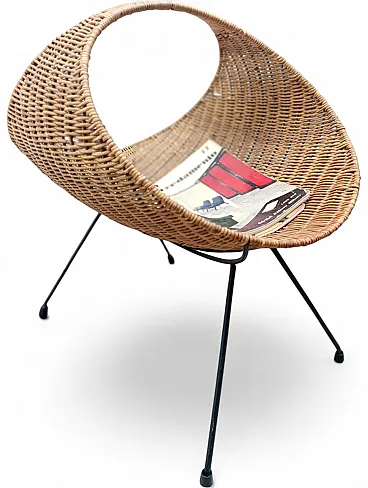 Magazine rack by Campo e Graffi  in wicker and iron, 1960s