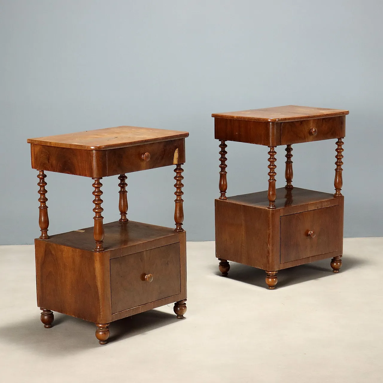Pair of Louis Philippe walnut bedside tables, 19th century 1