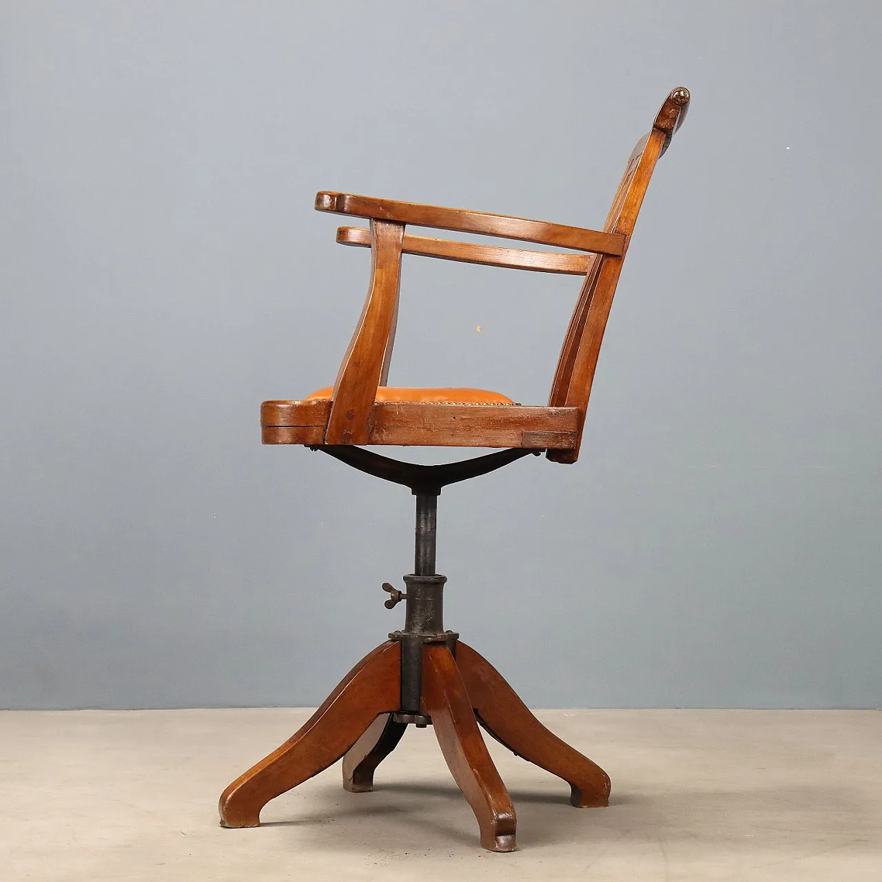 Swivel walnut armchair with open backrest, late 19th century 3