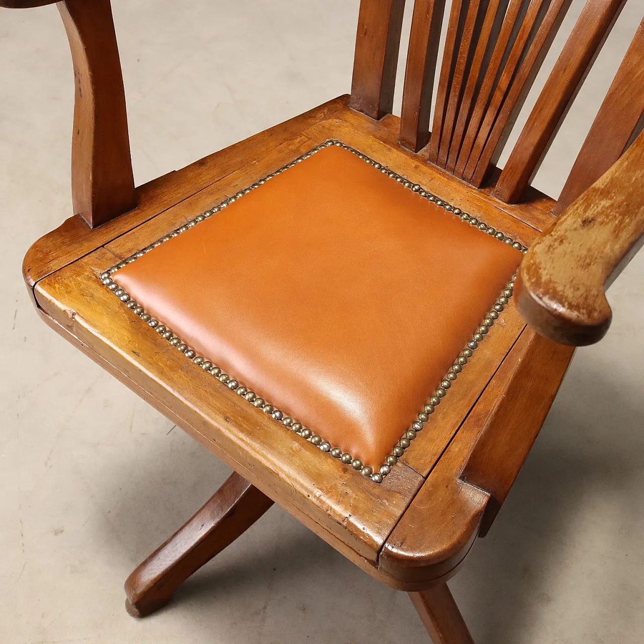 Swivel walnut armchair with open backrest, late 19th century 9