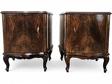 Pair of Chippendale bedside tables in walnut, 1940s