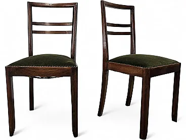 6 Art Deco dining room chairs in walnut and fabric, 40s