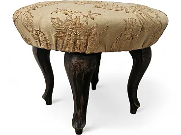 Walnut pouf with seat covered in fabric, 50s