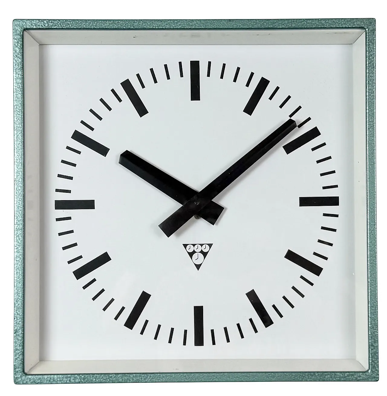 Green Industrial Square Wall Clock from Pragotron, 1970s 1