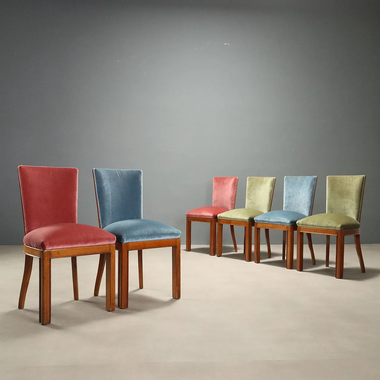 6 Chairs with velvet, 1950s 1