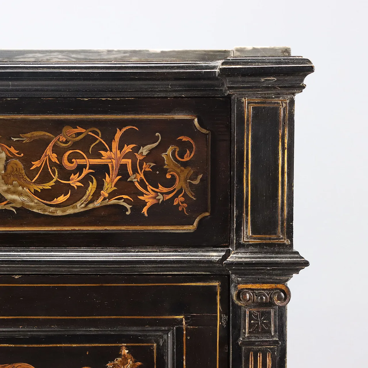 Secretaire in mogano ebanizzato e lamina di ottone, '800 5