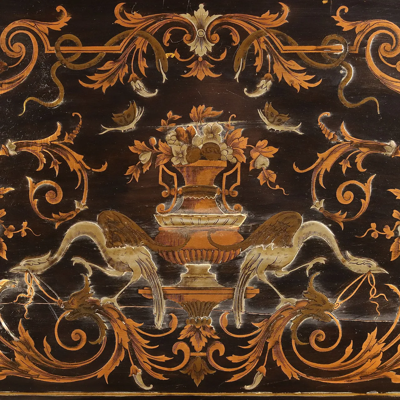 Secretaire in mogano ebanizzato e lamina di ottone, '800 10