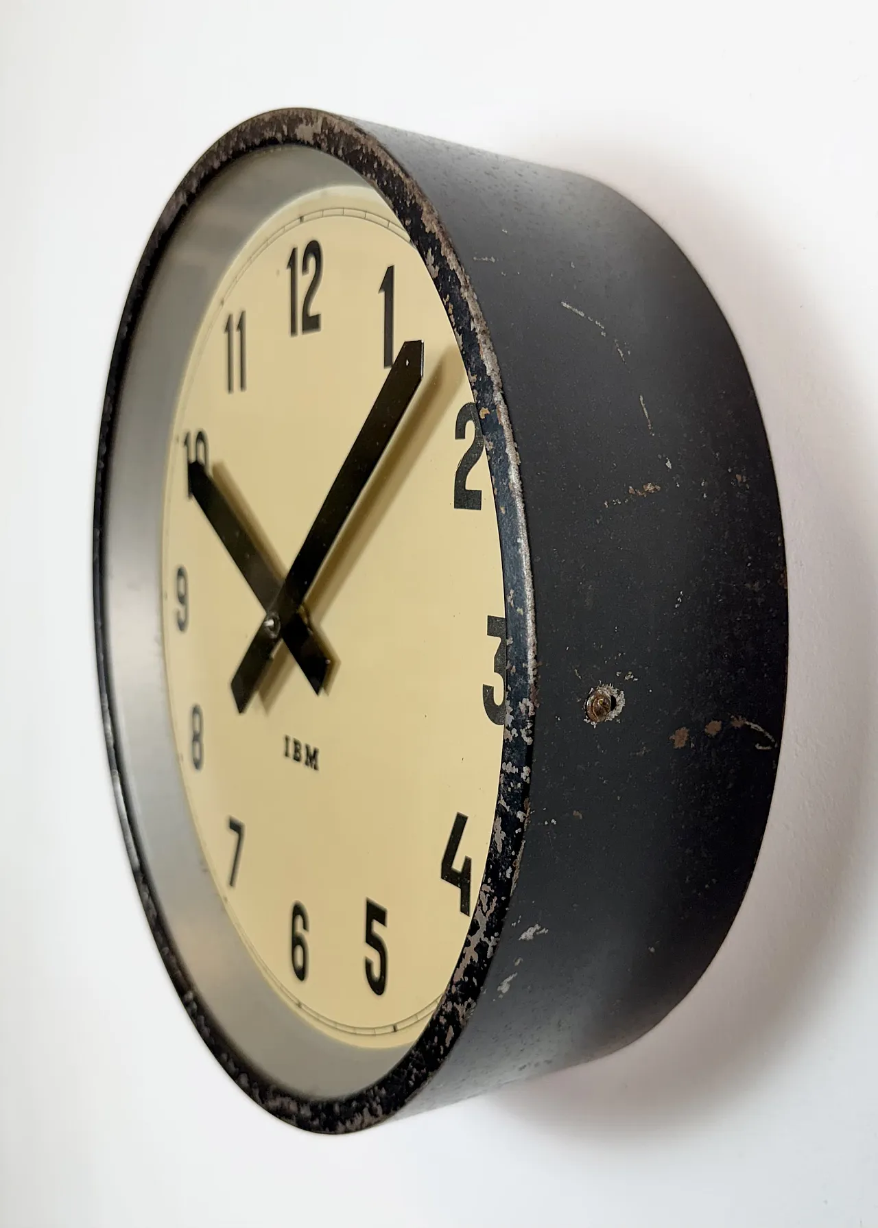 Black Industrial Factory Wall Clock from IBM, 1950s 4