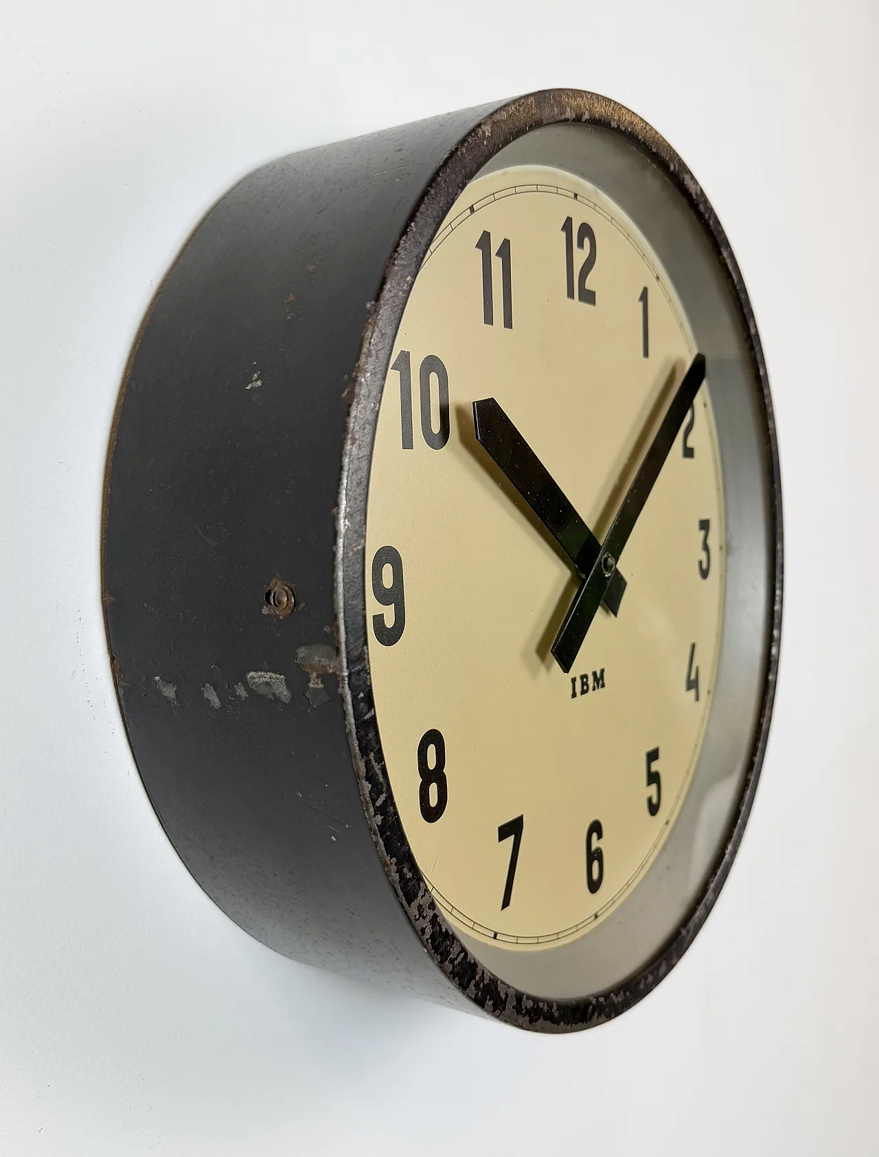 Black Industrial Factory Wall Clock from IBM, 1950s 5