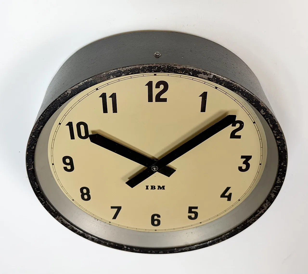 Black Industrial Factory Wall Clock from IBM, 1950s 6