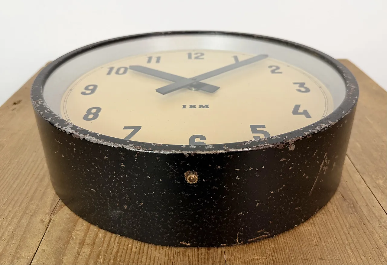 Black Industrial Factory Wall Clock from IBM, 1950s 8
