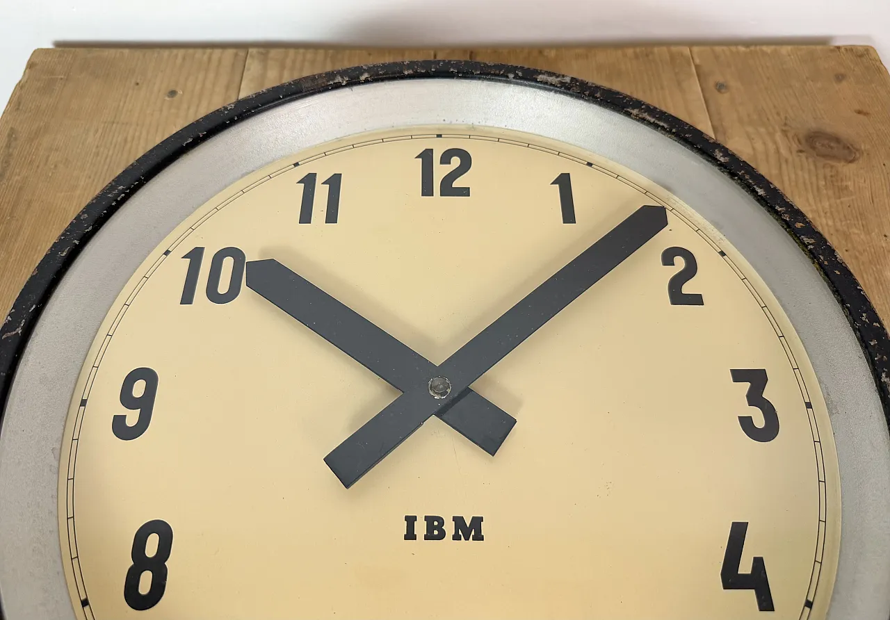 Black Industrial Factory Wall Clock from IBM, 1950s 10