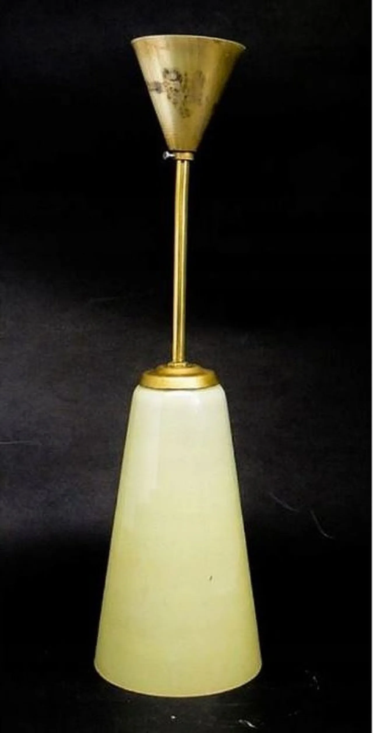 Mid-Century Pendant Lamp in Glass and Brass, 1950s 1