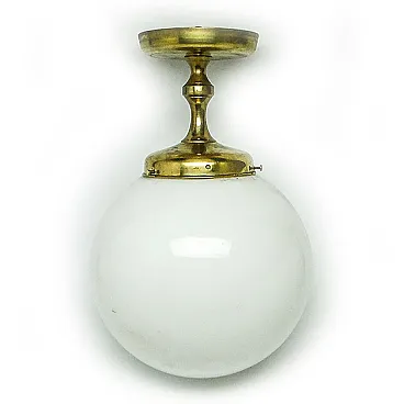 Brass and Glass Pendant Lamp, Poland, 1950s