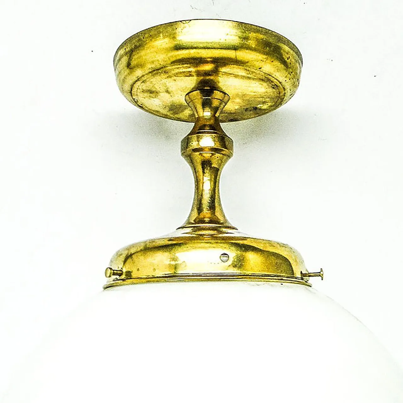 Brass and Glass Pendant Lamp, Poland, 1950s 2