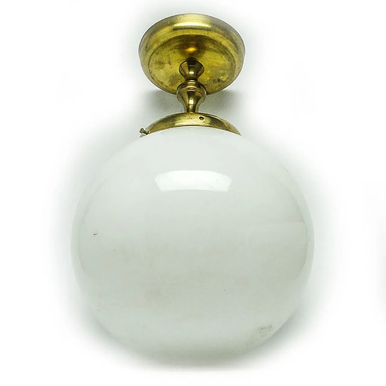 Brass and Glass Pendant Lamp, Poland, 1950s 4