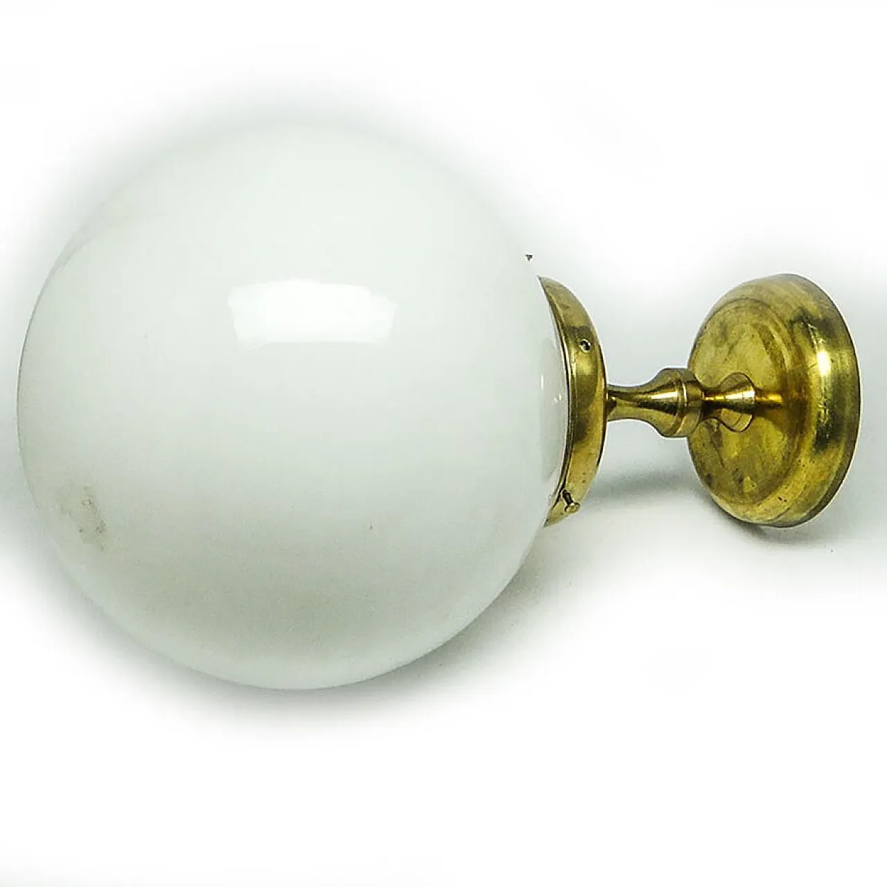 Brass and Glass Pendant Lamp, Poland, 1950s 5