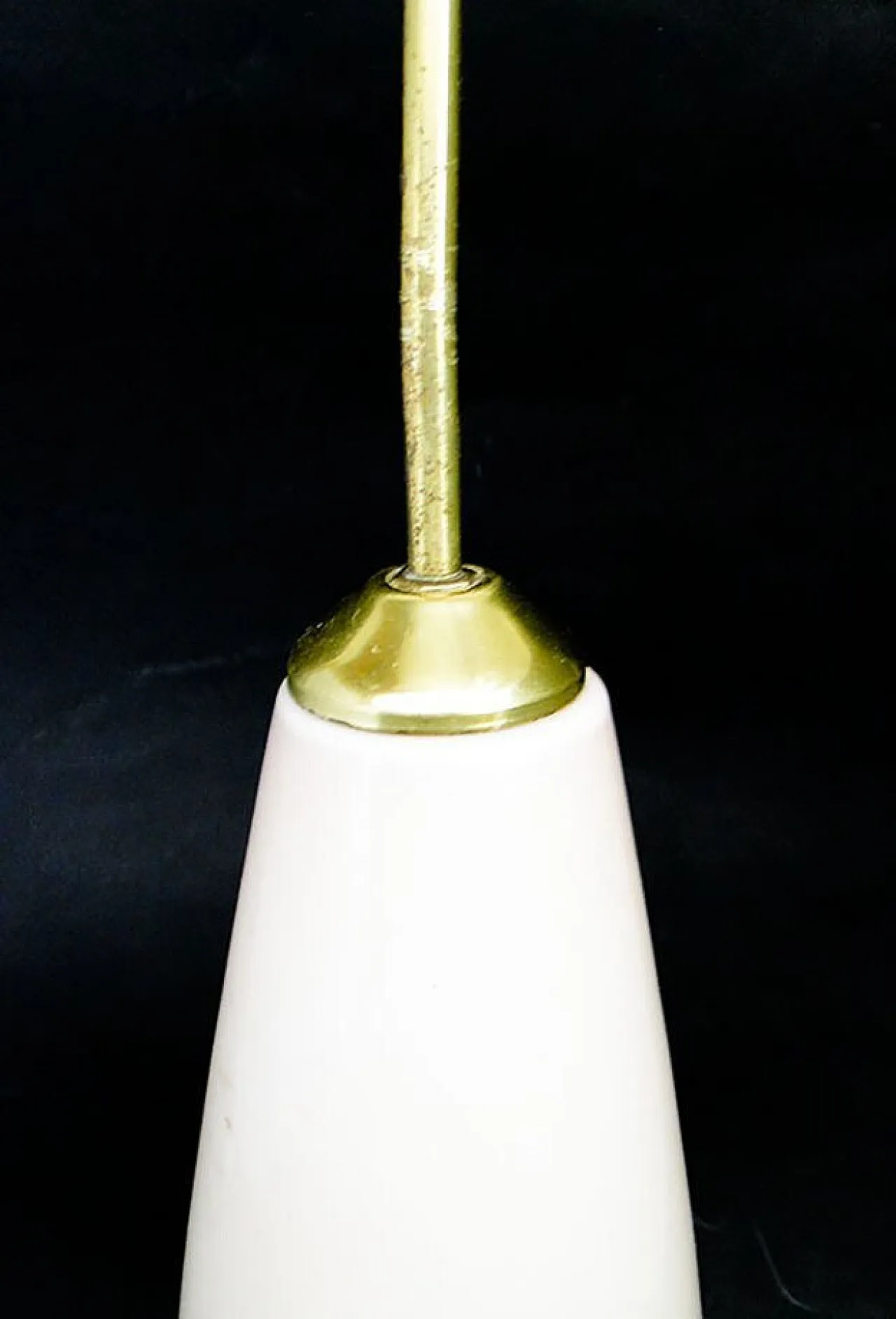 Glass and Brass Pendant Lamp, Poland, 1960s 4