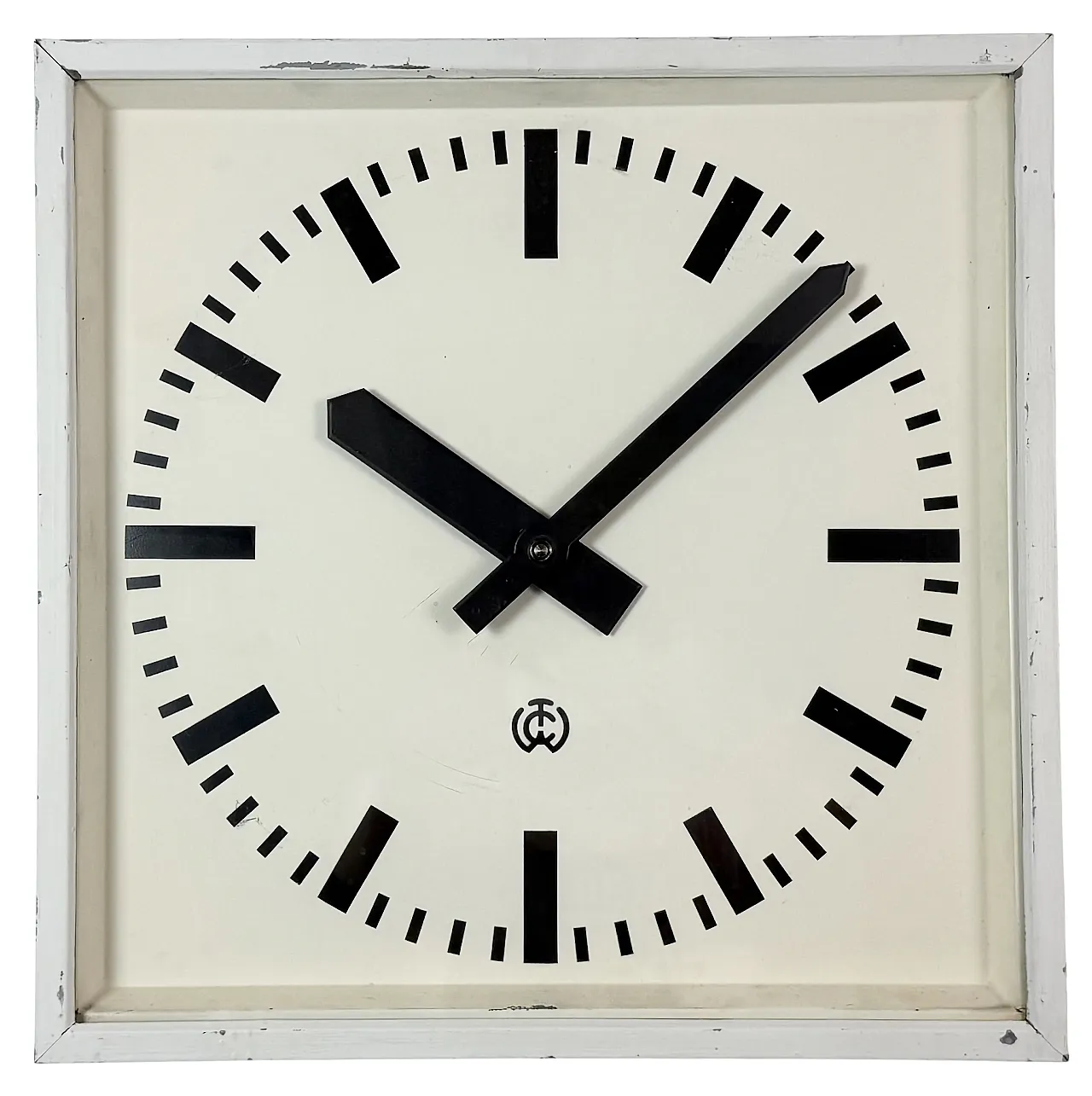 Large White Square Industrial Wall Clock from CTW, 1960s 1