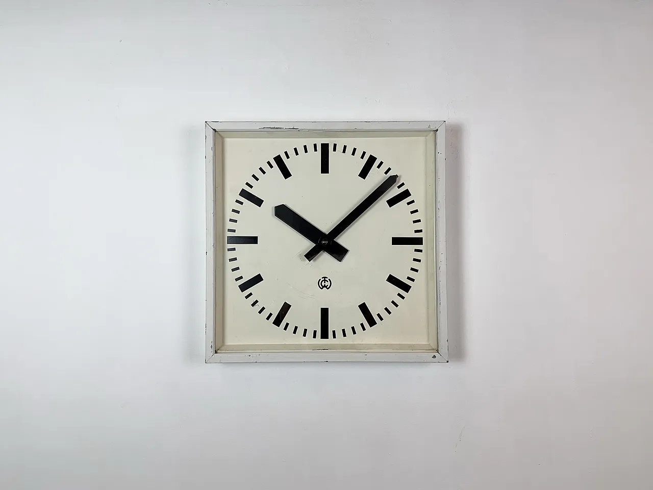 Large White Square Industrial Wall Clock from CTW, 1960s 2