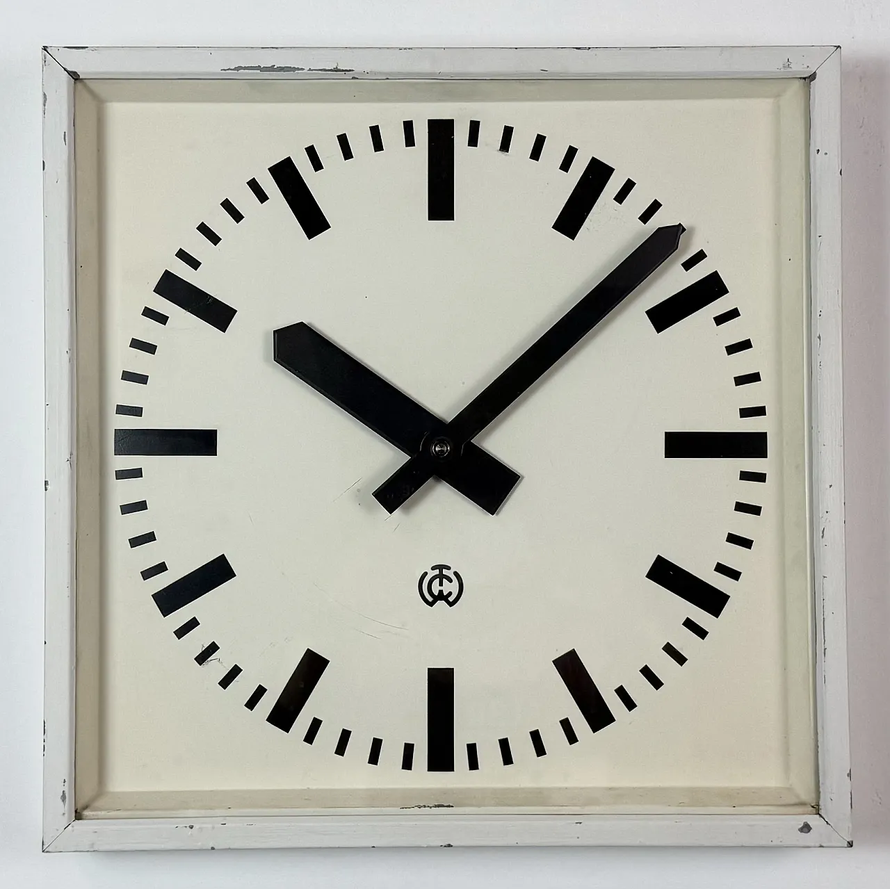 Large White Square Industrial Wall Clock from CTW, 1960s 3
