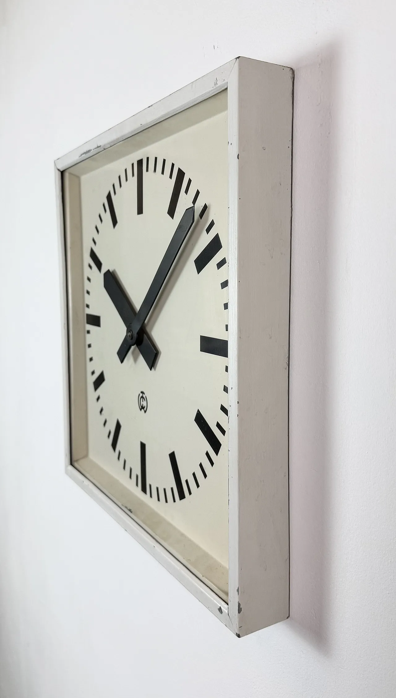 Large White Square Industrial Wall Clock from CTW, 1960s 4