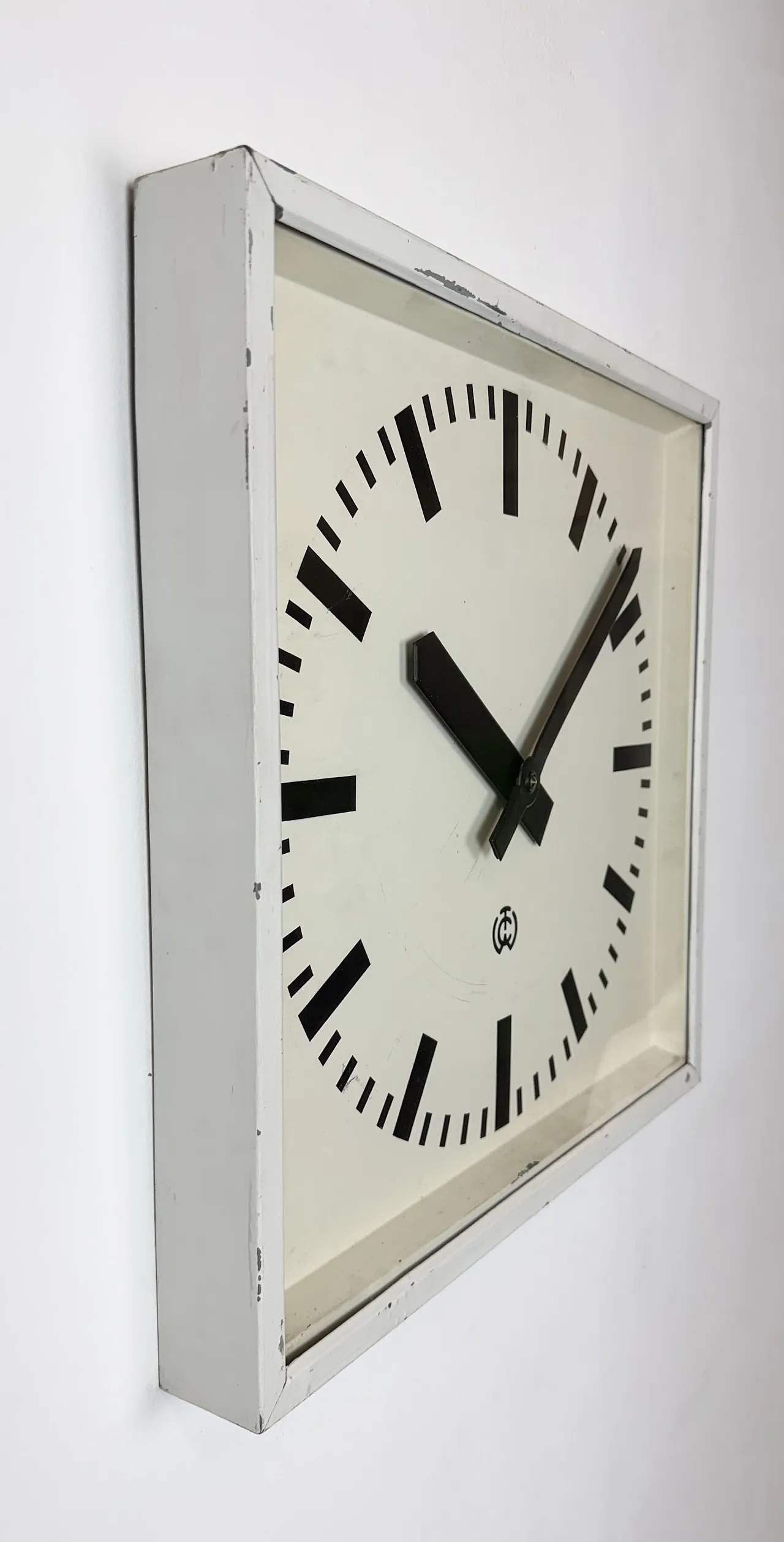 Large White Square Industrial Wall Clock from CTW, 1960s 5