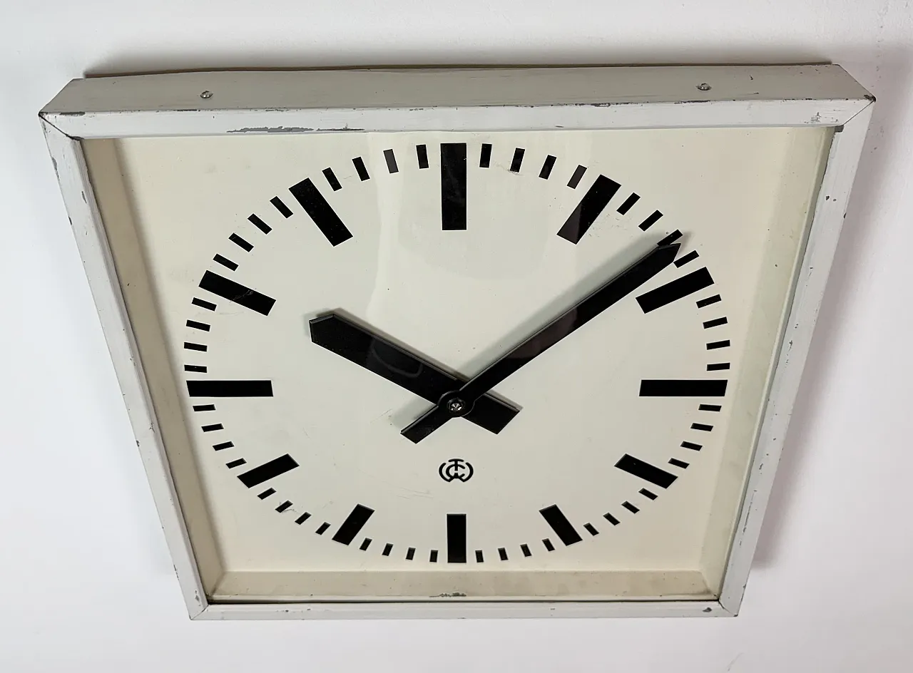 Large White Square Industrial Wall Clock from CTW, 1960s 6
