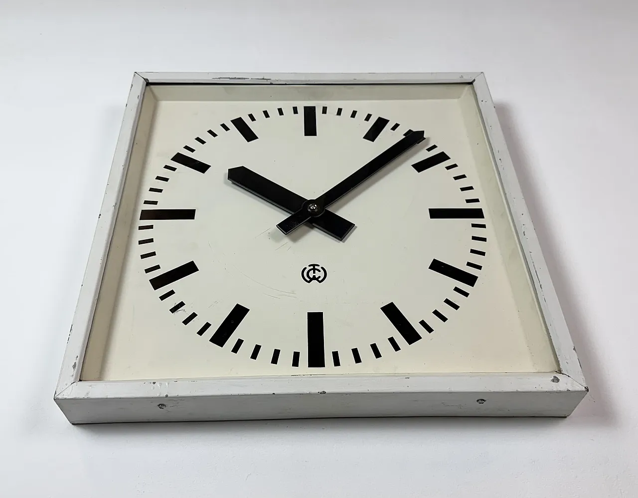 Large White Square Industrial Wall Clock from CTW, 1960s 7