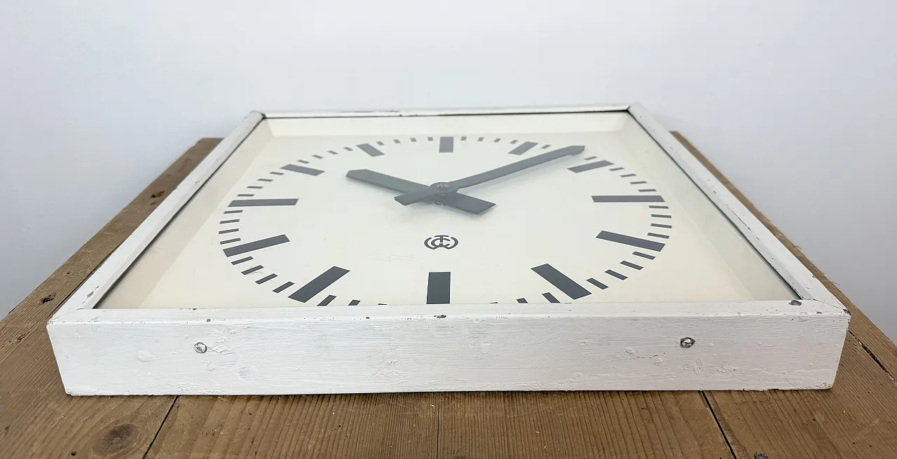 Large White Square Industrial Wall Clock from CTW, 1960s 8