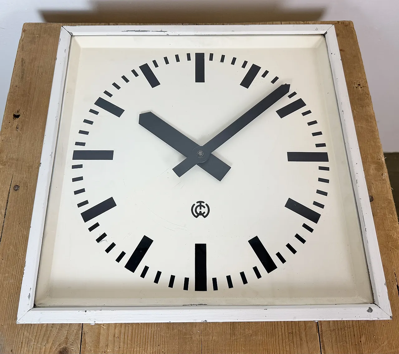 Large White Square Industrial Wall Clock from CTW, 1960s 10