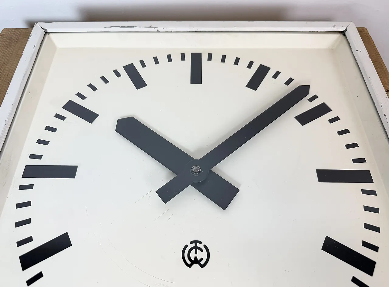 Large White Square Industrial Wall Clock from CTW, 1960s 11