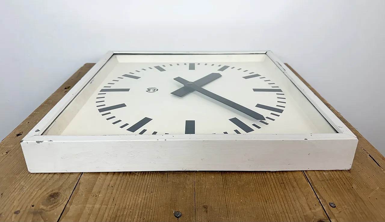 Large White Square Industrial Wall Clock from CTW, 1960s 12