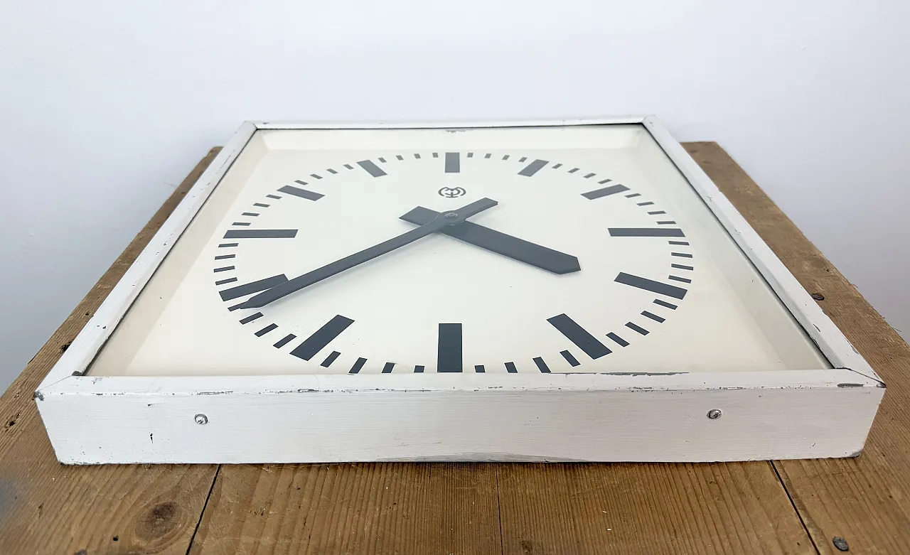 Large White Square Industrial Wall Clock from CTW, 1960s 13