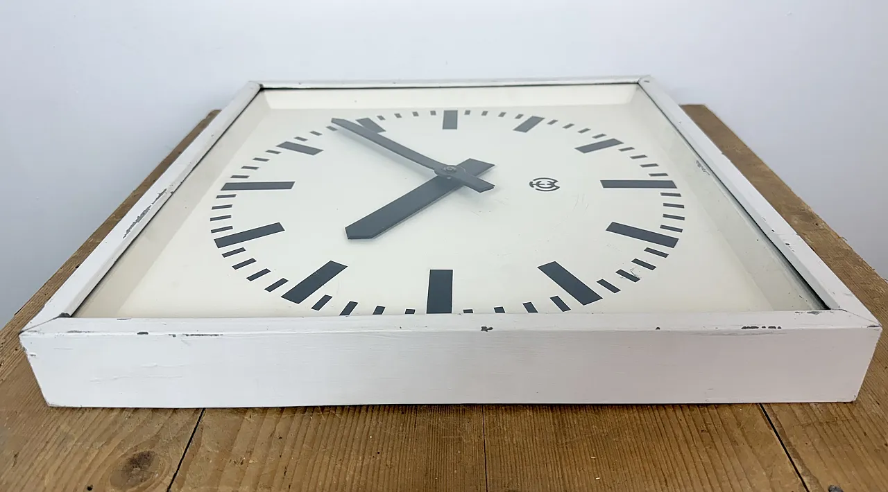 Large White Square Industrial Wall Clock from CTW, 1960s 14