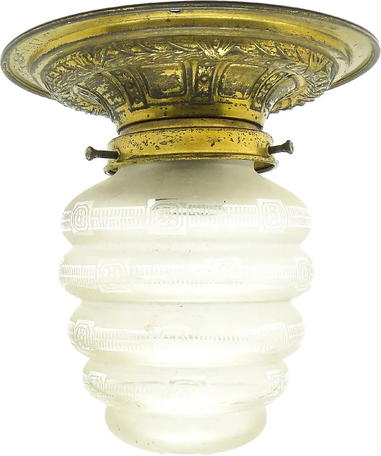 Early 20th Century Art Nouveau Brass and Glass Ceiling Lamp, Austria 1