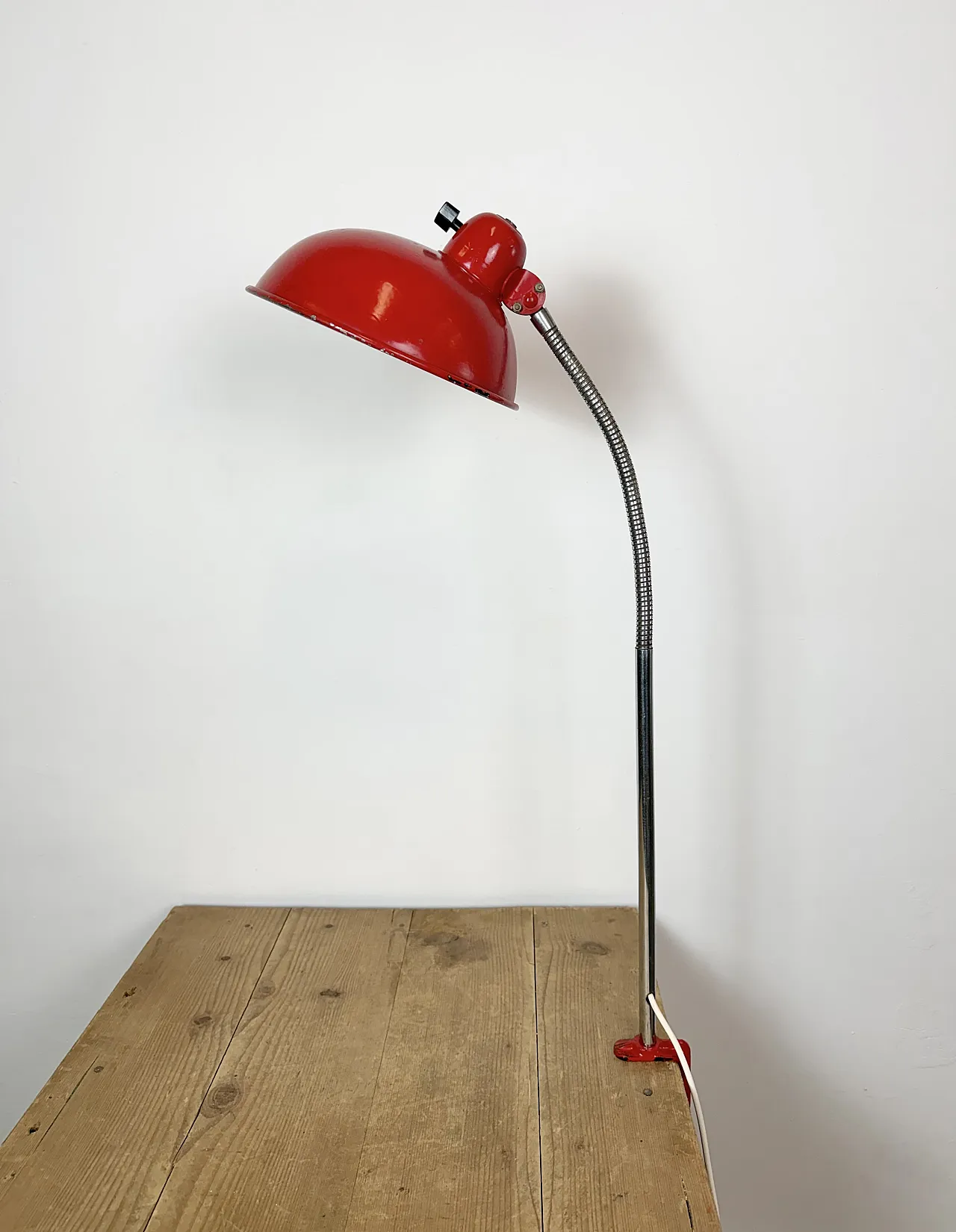 Red Industrial Workshop Table Lamp from Helo Leuchten, 1950s 2