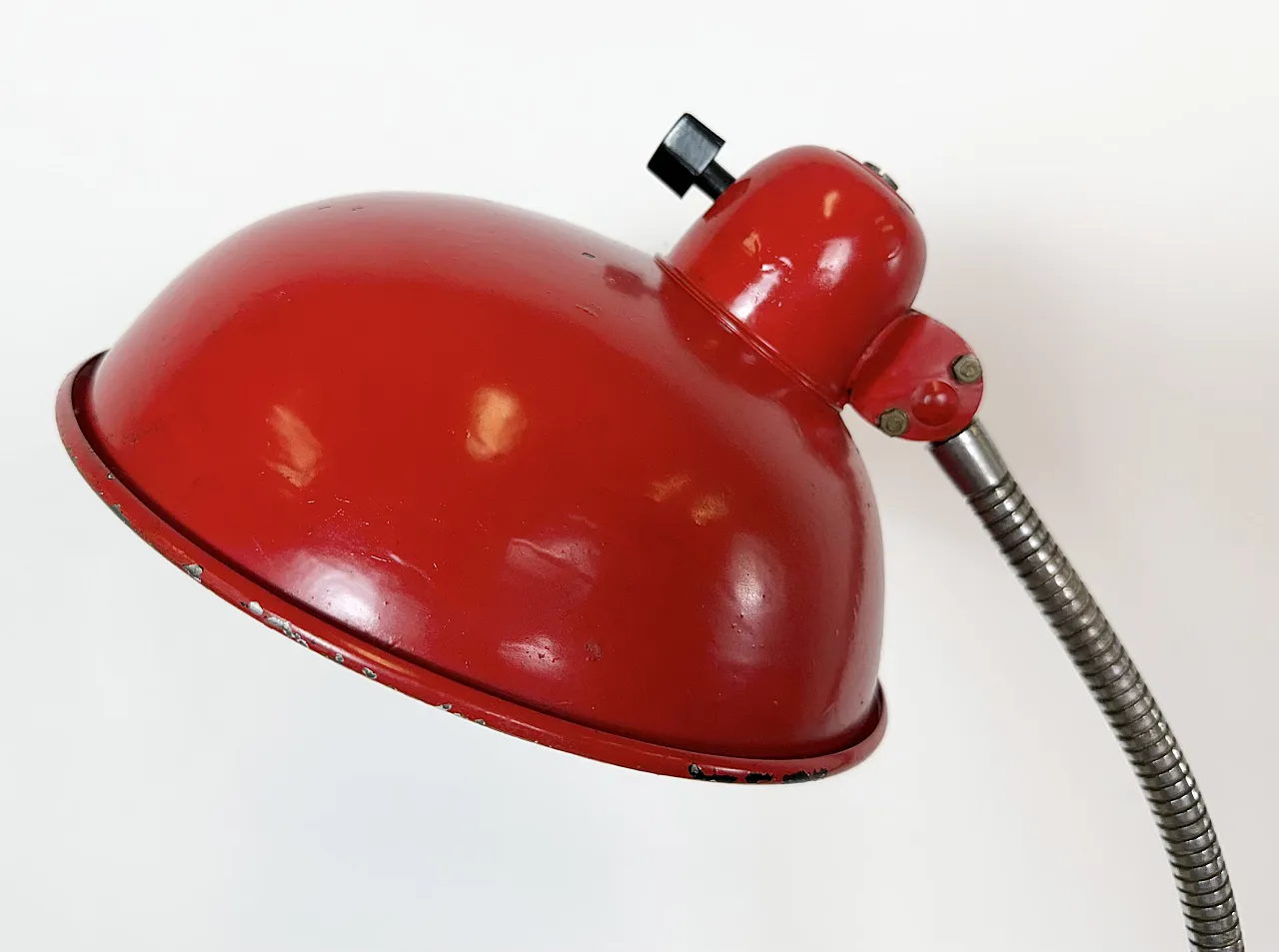 Red Industrial Workshop Table Lamp from Helo Leuchten, 1950s 3