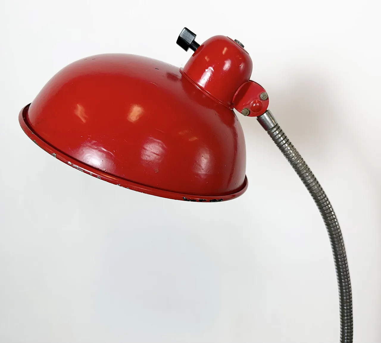 Red Industrial Workshop Table Lamp from Helo Leuchten, 1950s 5