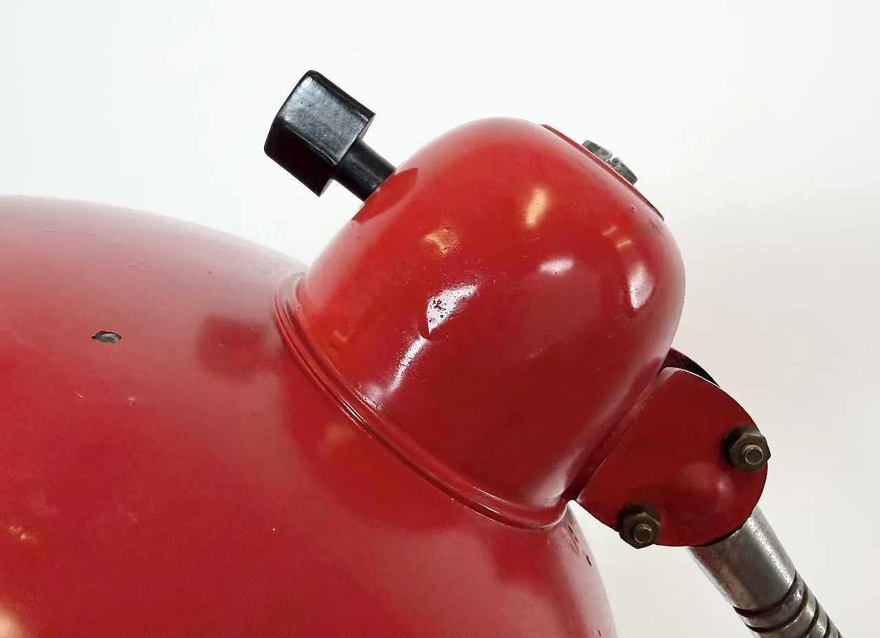 Red Industrial Workshop Table Lamp from Helo Leuchten, 1950s 6