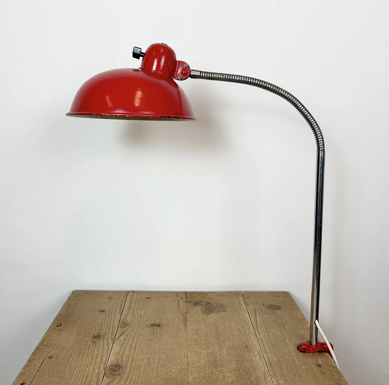 Red Industrial Workshop Table Lamp from Helo Leuchten, 1950s 10