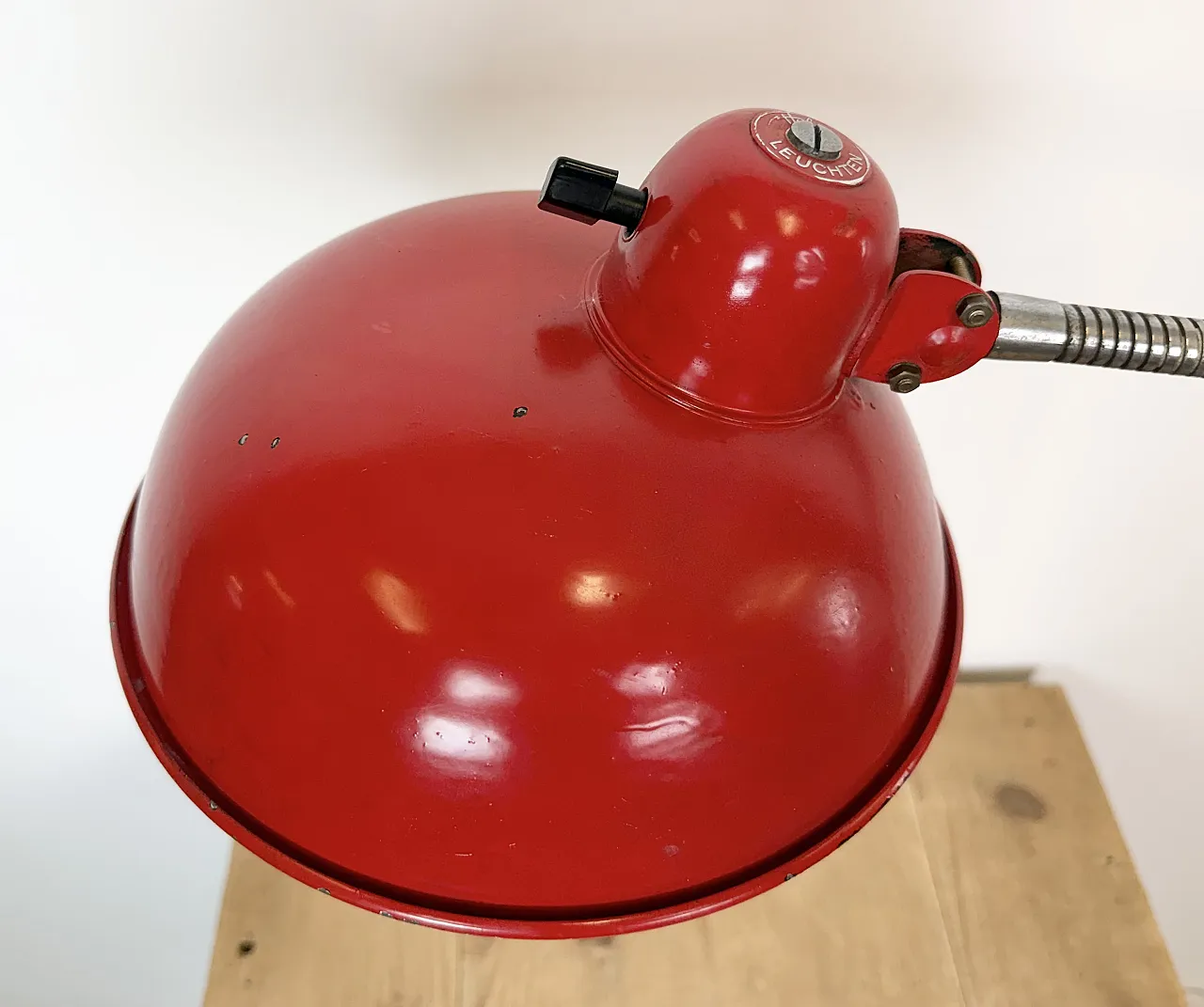 Red Industrial Workshop Table Lamp from Helo Leuchten, 1950s 11