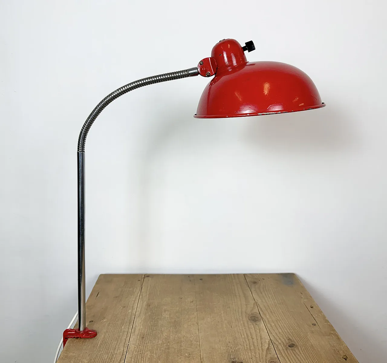 Red Industrial Workshop Table Lamp from Helo Leuchten, 1950s 12