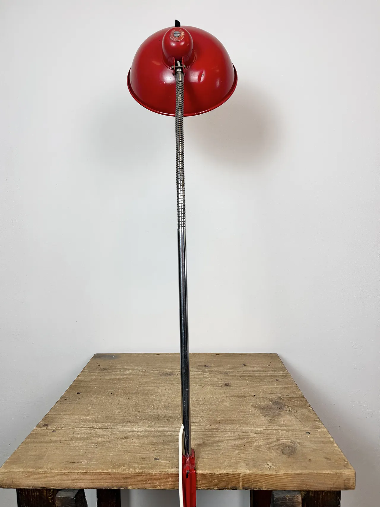 Red Industrial Workshop Table Lamp from Helo Leuchten, 1950s 16