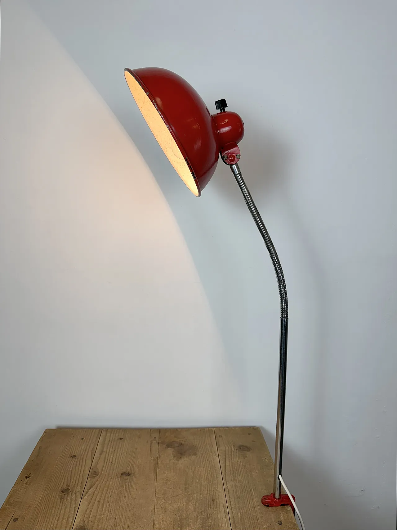 Red Industrial Workshop Table Lamp from Helo Leuchten, 1950s 21