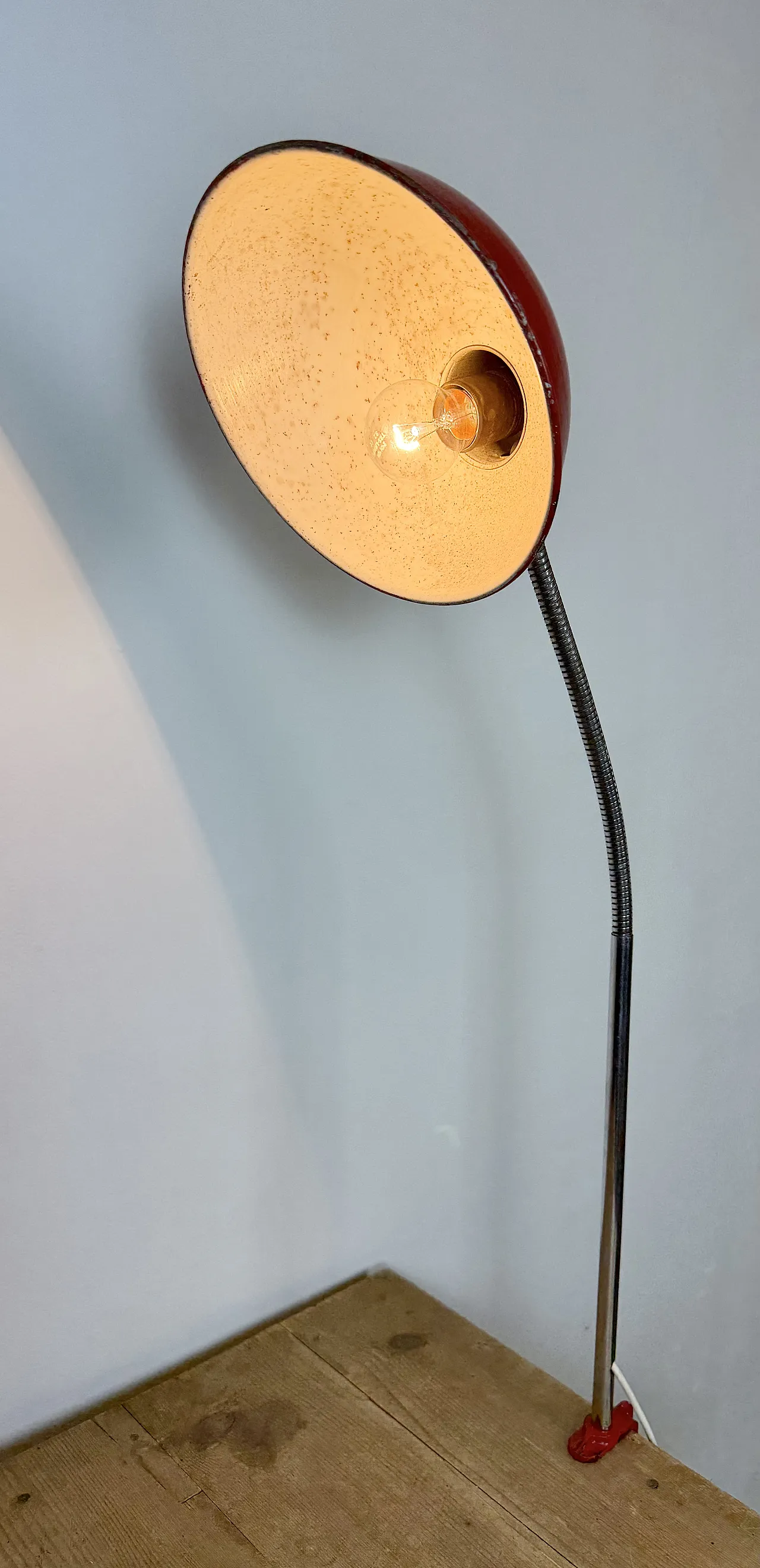 Red Industrial Workshop Table Lamp from Helo Leuchten, 1950s 22