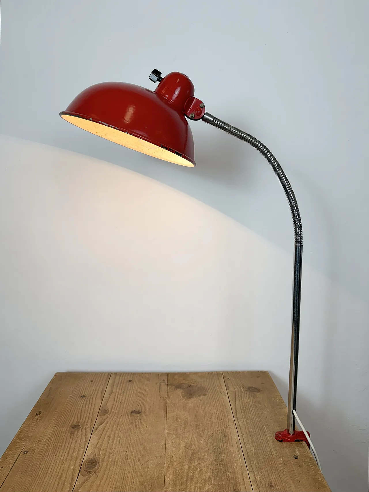 Red Industrial Workshop Table Lamp from Helo Leuchten, 1950s 23
